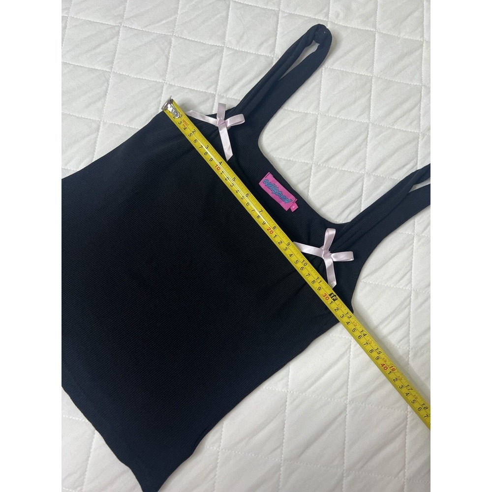 Edikted Bow Tank Top Black Ribbed Coquette Balletcore Y2K Cami Romantic Size M - Picture 6 of 6